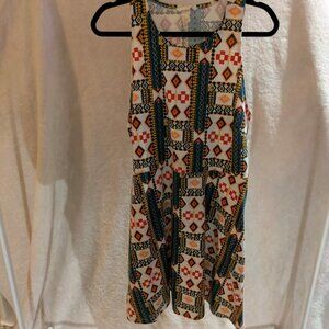 H&M White Orange Green Aztec Print Racerback Skater Midi Dress - Size XL
